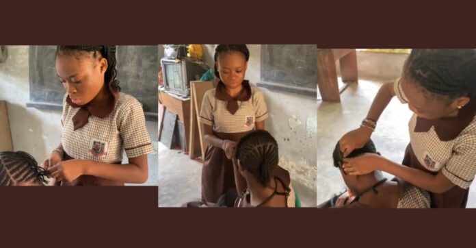 Very exceptional: Gifted Nigerian blind girl braids her friend's hair and ties gele | Battabox.com