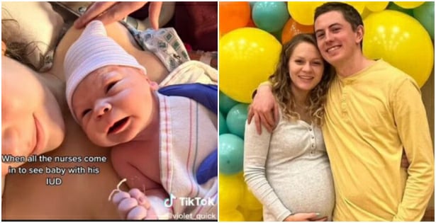 20-year-old woman pregnant while on birth control gives birth to baby holding IUD device