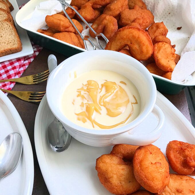 Pap with milk toppings and Akara