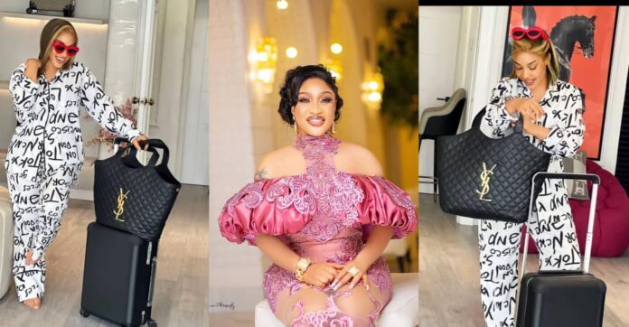 Popular Nigerian actress, Tonto Dikeh, who is also running for the position of Rivers State's deputy governor, posted a picture of herself with an expensive Yves Saint Laurent tote bag.