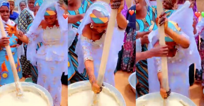 Wife material: New bride cooks fufu for large crowd on her wedding day | Battabox.com