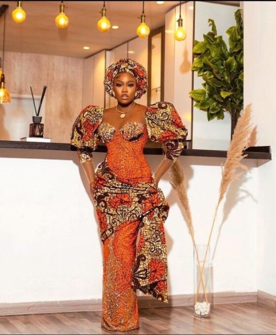Ankara long gown with drapes 