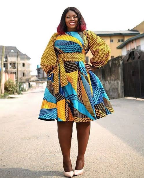 Ankara Short Flare Gowns with bubble sleeve