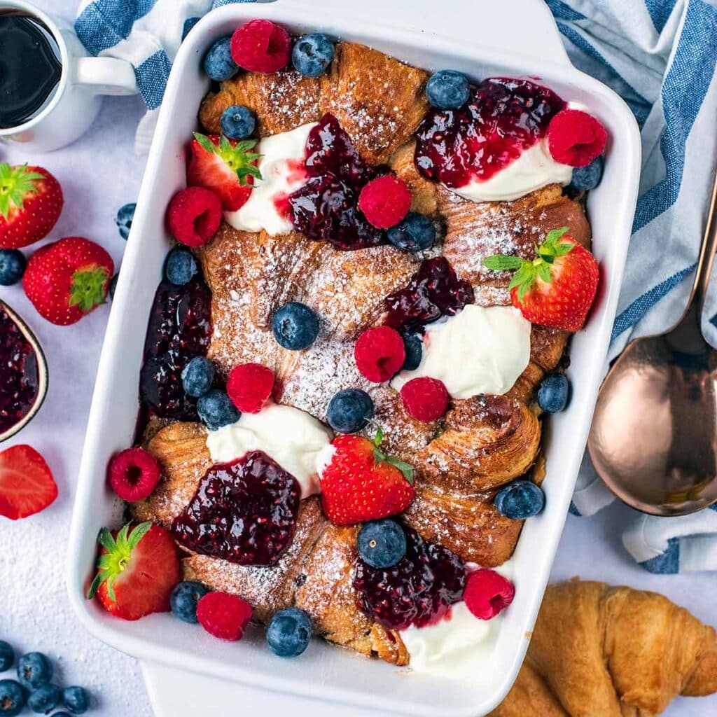 Croissant french toast with fruits toppings