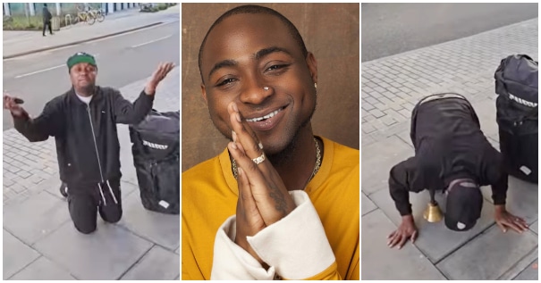 Isreal DMW goes down on knees to thank Davido for making him travel to London |Battabox.com