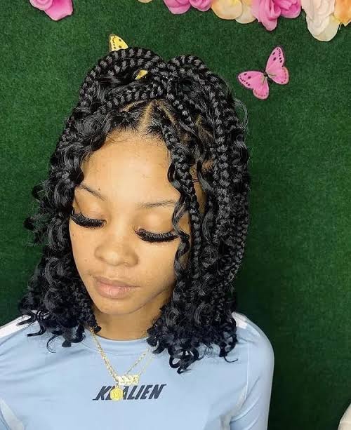Medium or small Box Braids with Lots of Curly Ends
