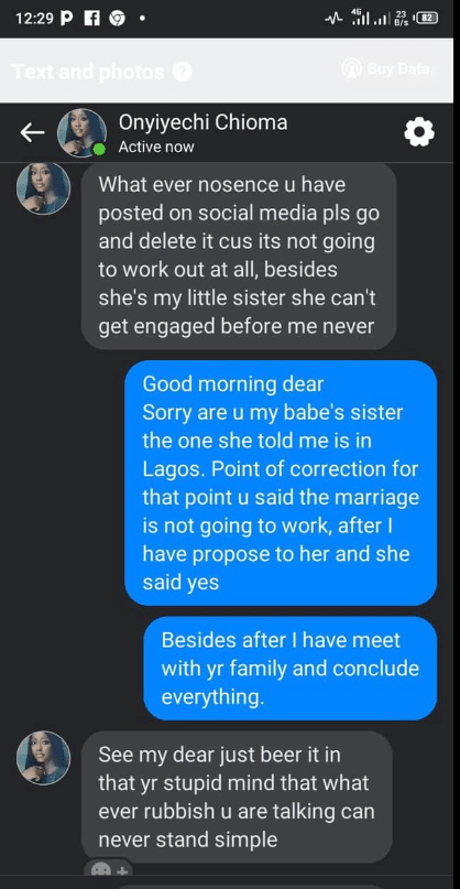Lady tells her sister's man to end the proposal