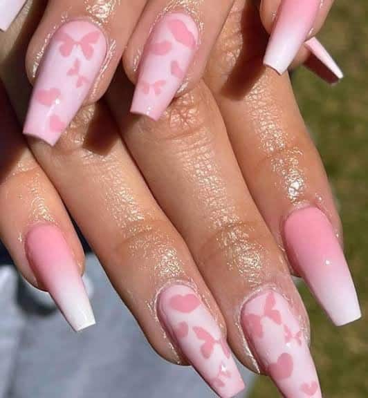 Pink and white long nails