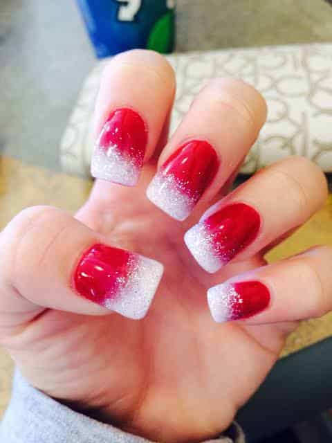 White and red shimmery nails
