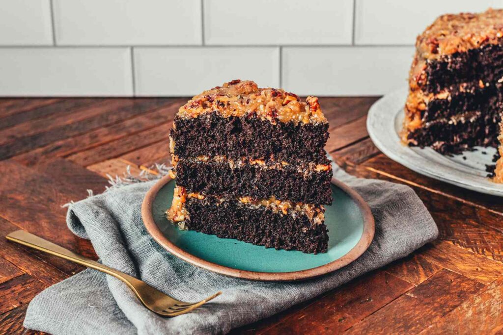 german chocolate cake with coconut pecan frosting