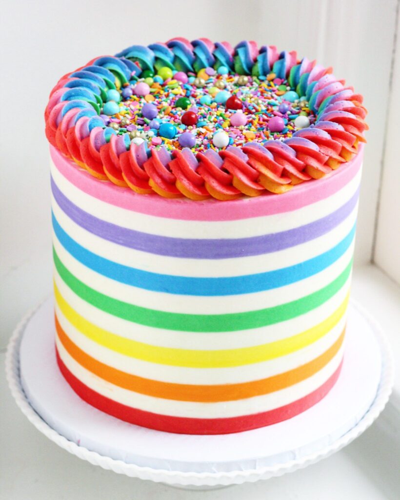 Striped colorful simple cake design