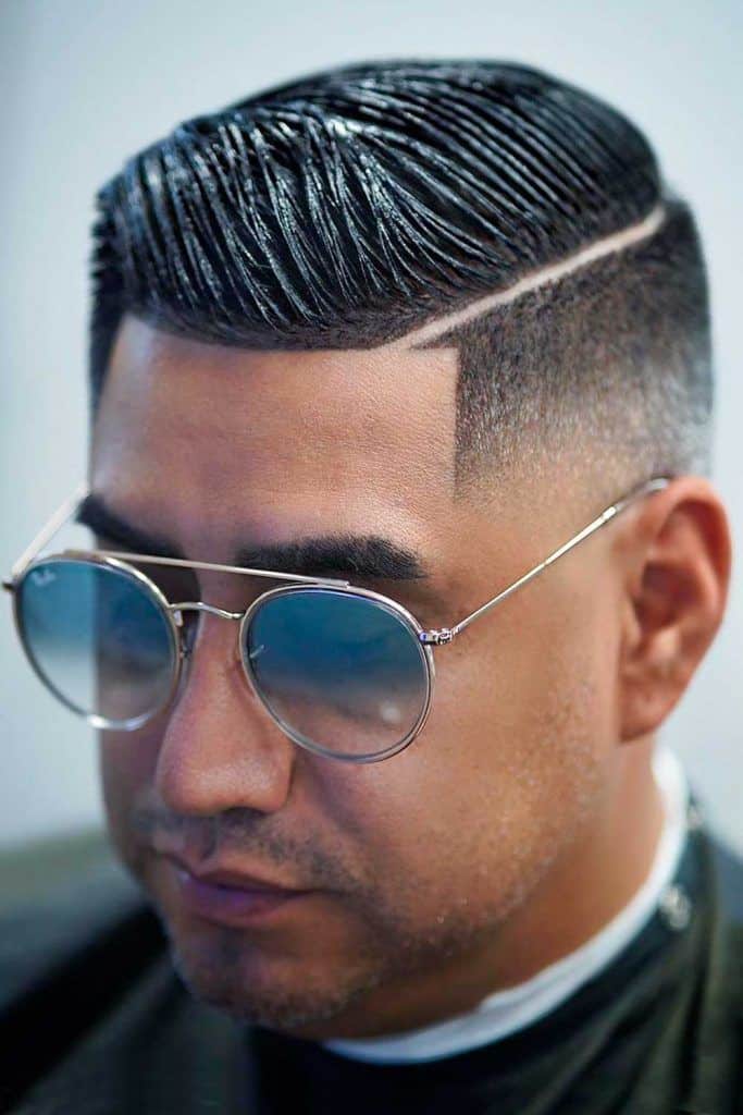 Comb Over with Hard Part Fade
