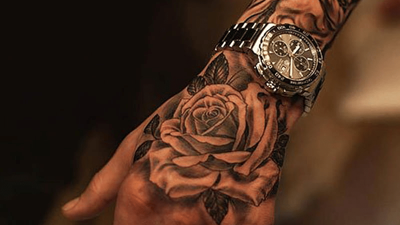 rose hand tattoos for men