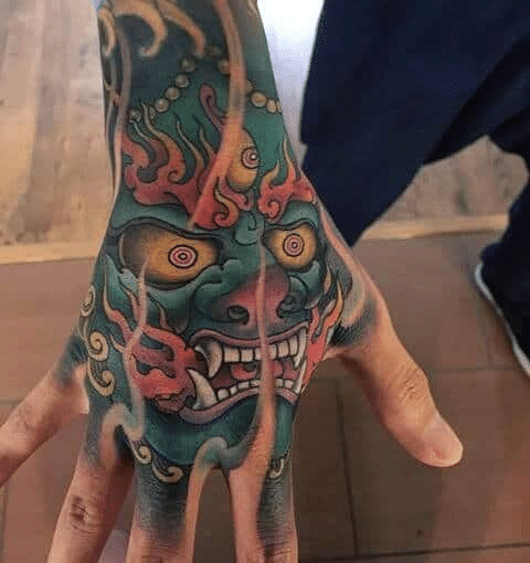 colorful hand tattoo for men