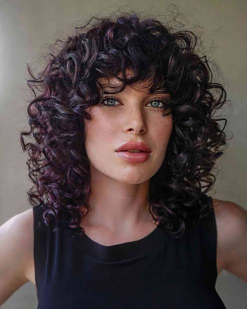 2C Curly Hair with Bangs