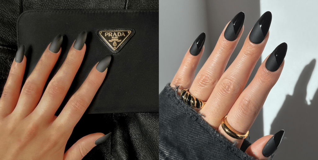 Matte black French tips with a glossy base