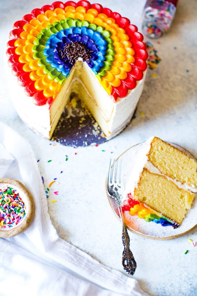 Rainbow petal cake design