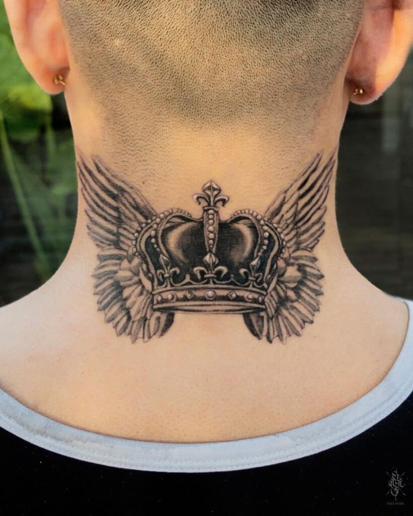 Back Of Neck Tattoo - Crown With Wings Tattoo - Tattoo design for men - Neck  Tattoo - YouTube