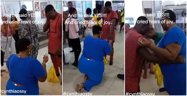 Plump woman surprises Nigerian boyfriend with heartfelt Shoprite proposal, touches his heart in viral video |Battabox.com