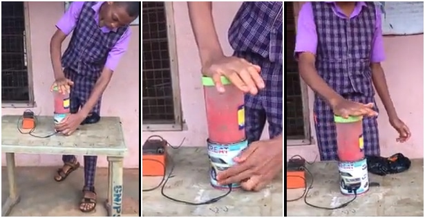 Young secondary student invents blender using an empty can and a rubber cup (video) |Battabox.com