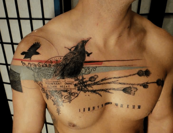 Barbed wire tattoo with a bird