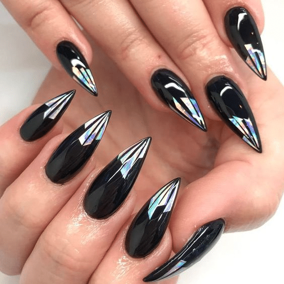 3. Black chrome ombre nails