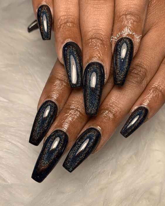 4. Black chrome glitter nails