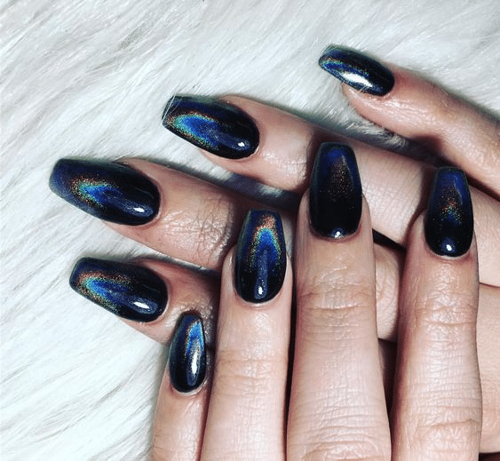 5. Black chrome holographic nails