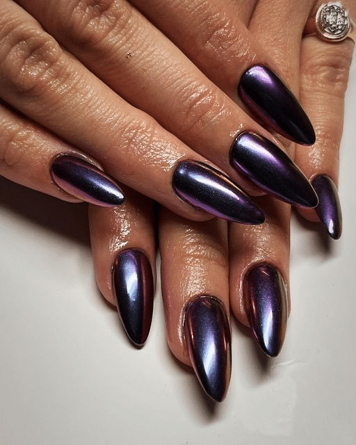 12. Black chrome caviar nails