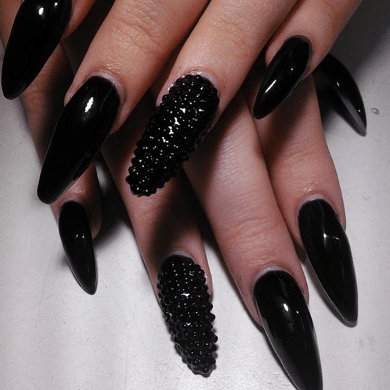 13. Black chrome rhinestone nails