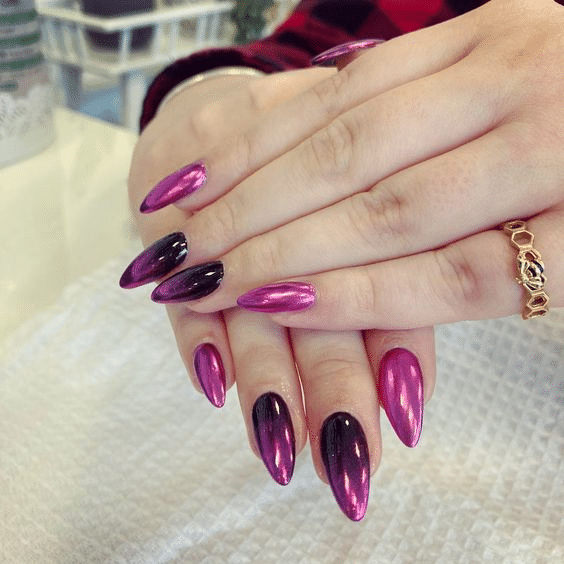 20. Pink and Black Chrome Nails