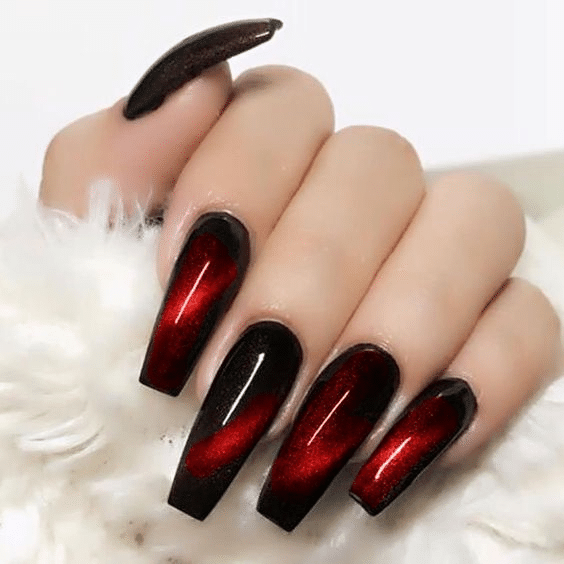 18. Red and Black Chrome Nails