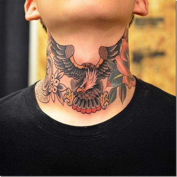 Eagle throat tattoo