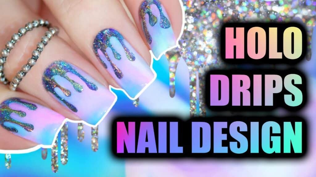 Holographic Drips Nail Design