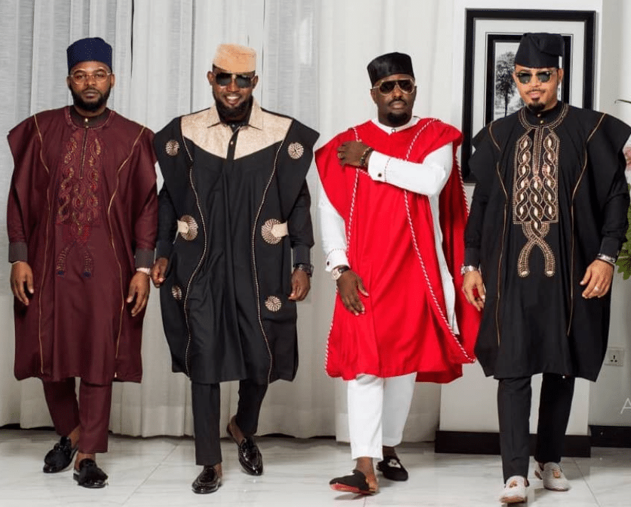 The cast of Merry Men looking dapper in their 'Yoruba Demon' Agbada 