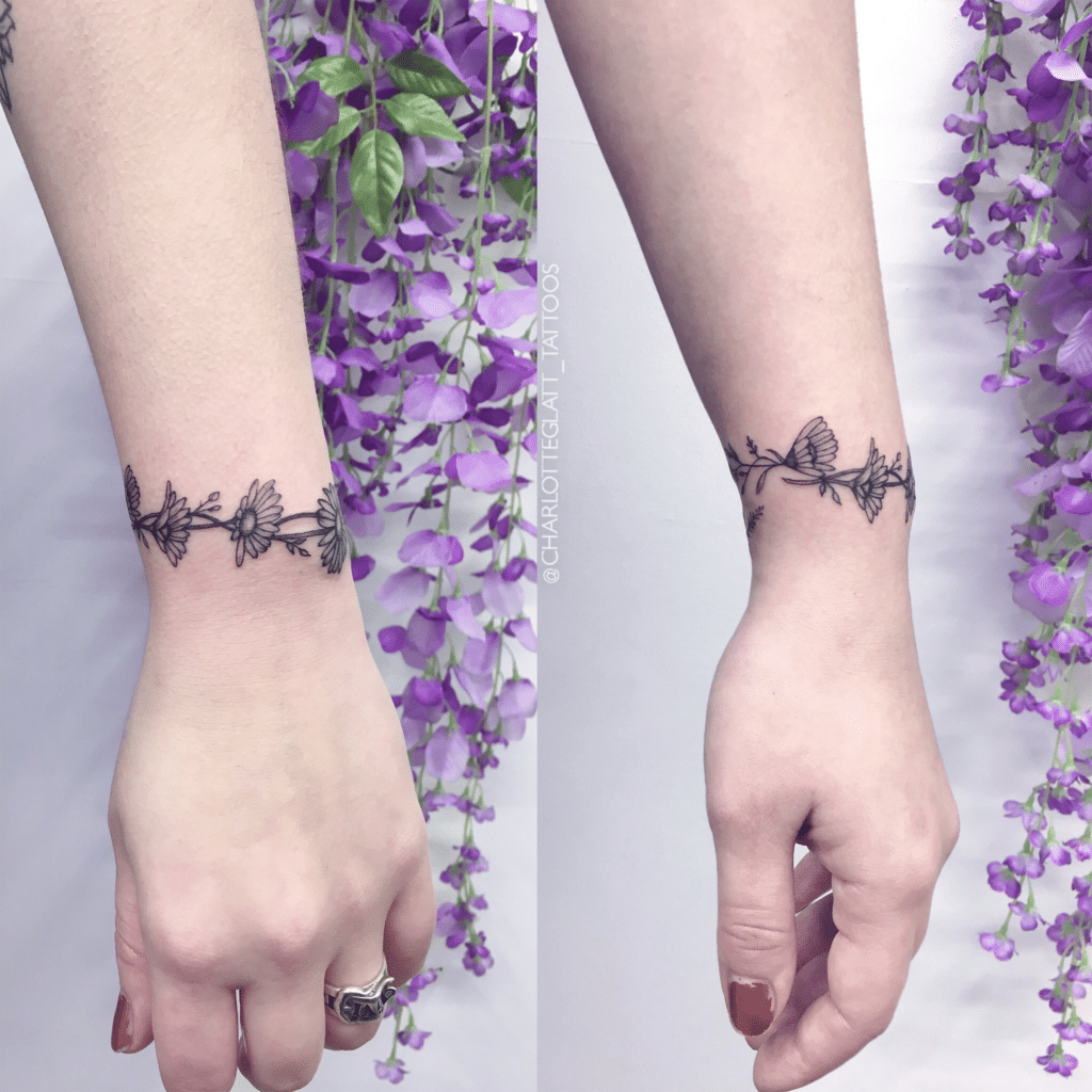 Floral Chain Bracelet Tattoo Design