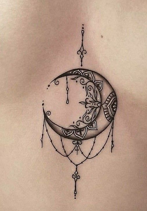 Moon and Stars Chain Tattoo Design