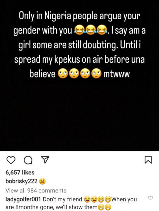 Bobrisky's gender post