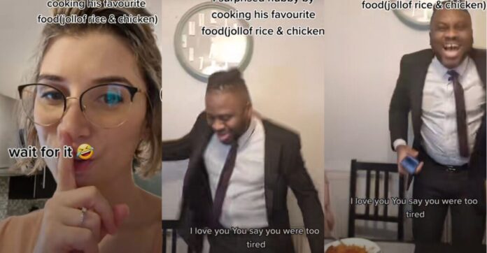 Wife of the year: Oyinbo wife surprises Nigerian husband with Jollof rice and chicken | Battabox.com