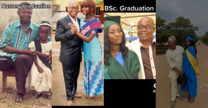 Father of the year: Lady shares graduation pictures of herself and her dad from nursery to masters : battabox.com