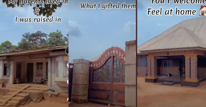 Netizens congratulate Nigerian man who built a mansion for his parents| Battabox.com