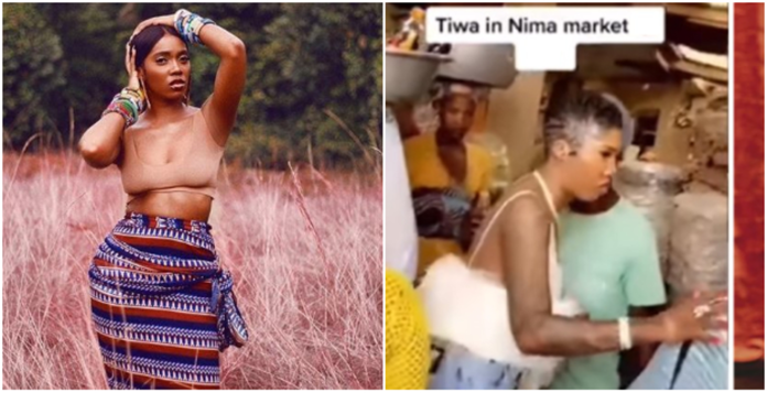 Tiwa Savage spotted in local market in Ghana