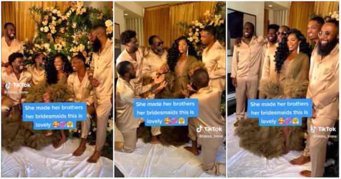 Bride uses five brothers as bridesmaids