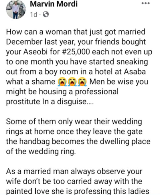 Fear woman oh: Man catches newly wed lady sneaking out of another man's hotel room