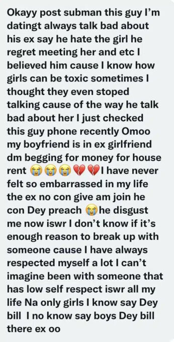 Nigerian girlfriend questions future with partner who asks Ex for rent money | Battabox.com