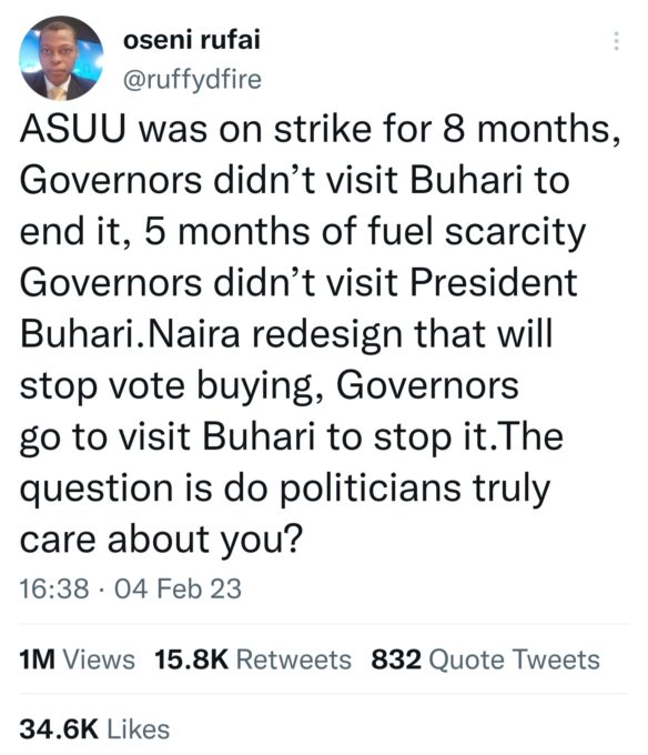Oseni Rufai governors Buhari ASUU
