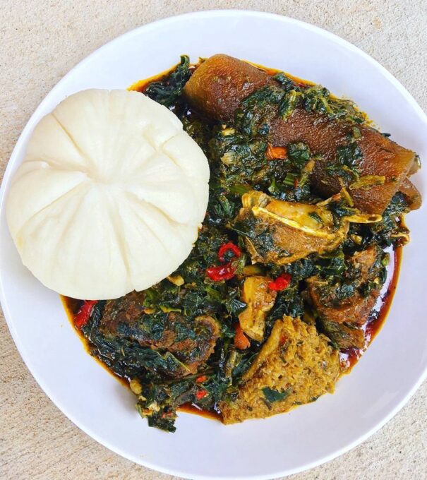 Pounded yam with efo