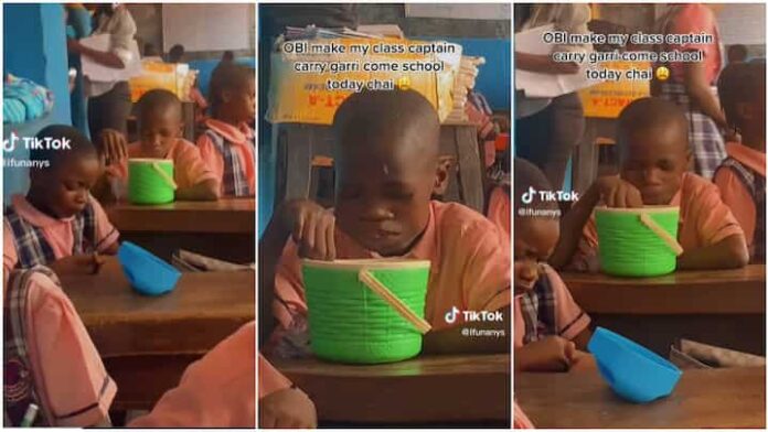 Teacher makes video of little Nigerian boy drinking garri in food flask,