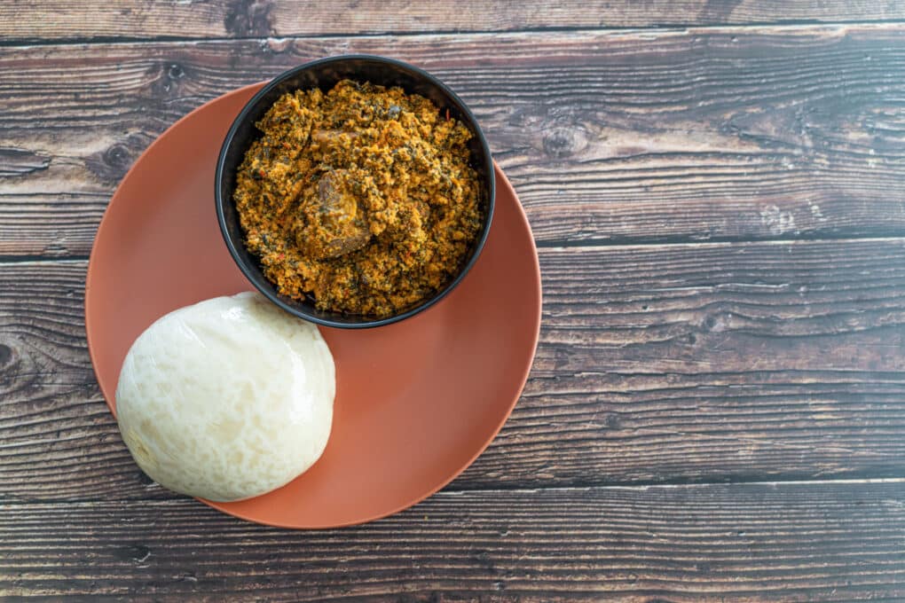 Pounded yam served with egusi soup