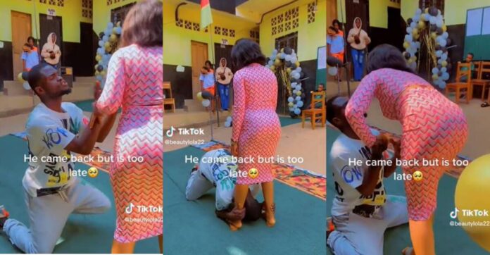 No shame in love: Man publicly pleads with girlfriend to reconcile, holds her legs in a video | Battabox.com